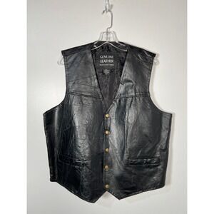 Vintage Leather Black‎ Patchwork Grunge Biker Vest Moto Indie Sleeze XL